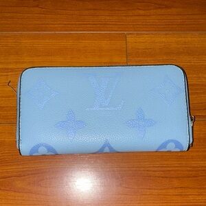 Pale Blue Monogram Zip Wallet
